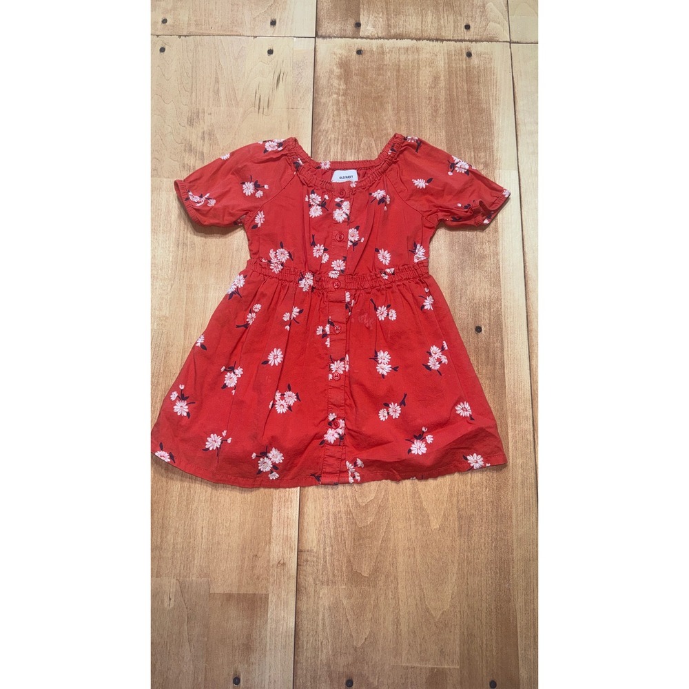 Old Navy Kids Red Daisy Print Button Front Dress‎ 18 24 Months